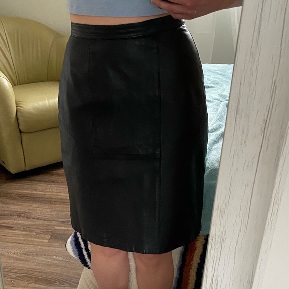Leather Skirt Black Mini Vintage Real Genuine Leather - Picture 12 of 12